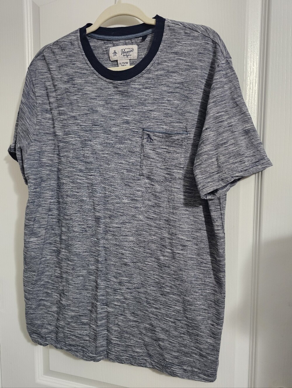 Penguin Men's Micro Stripe Navy Soft Cotton Pocket Casual Tee Size XLARGE